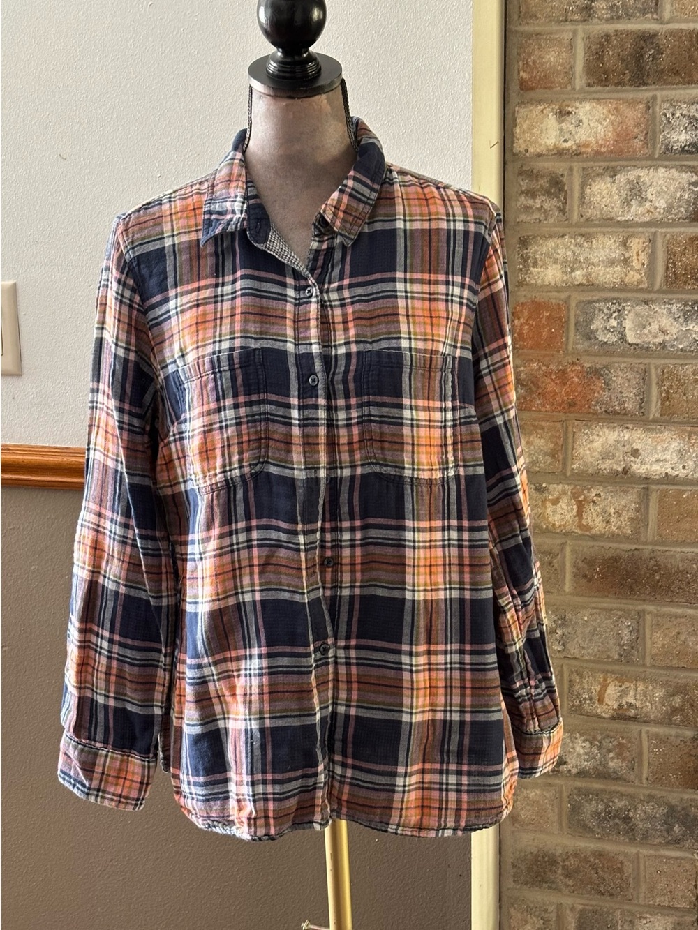 Lee Plaid Button-Down Shirt in Navy and Orange
